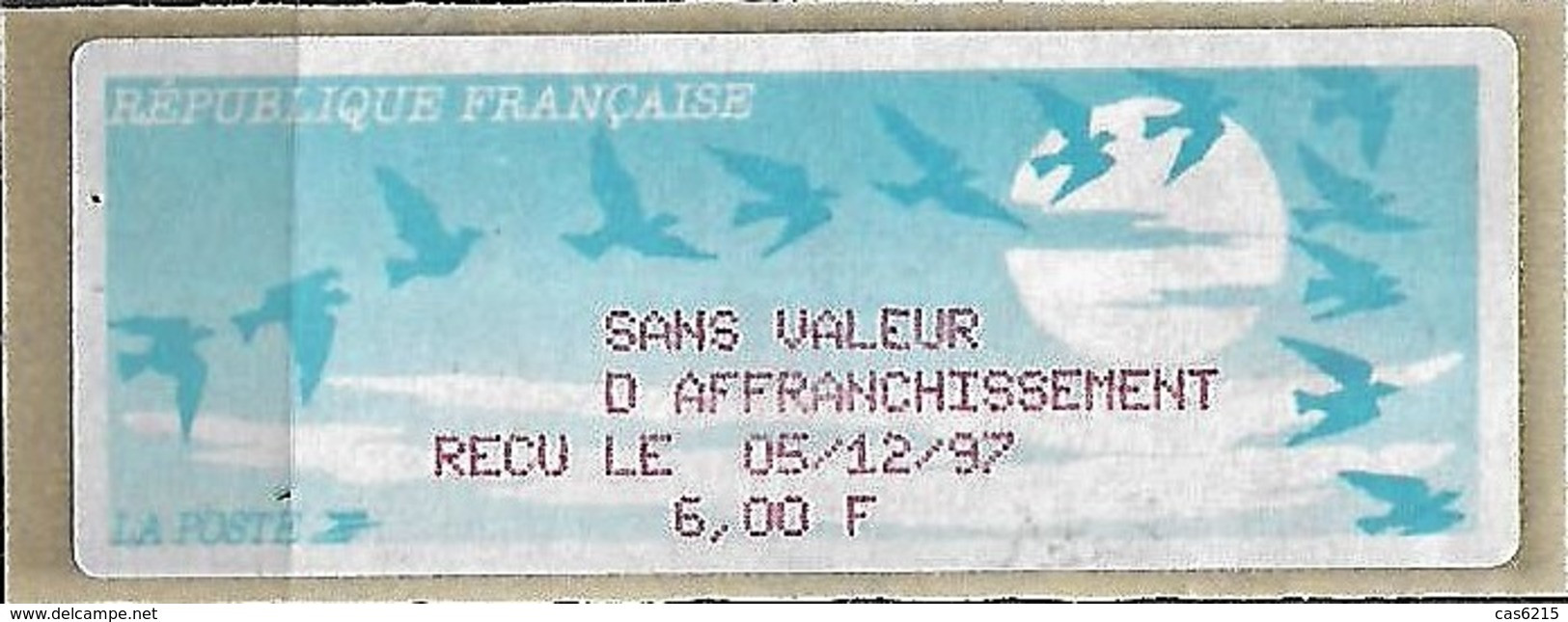 France Distributeurs 1997 Reçu De 6,00 F De 05/12/97 Impression Rouge - 1990 Type « Oiseaux De Jubert »