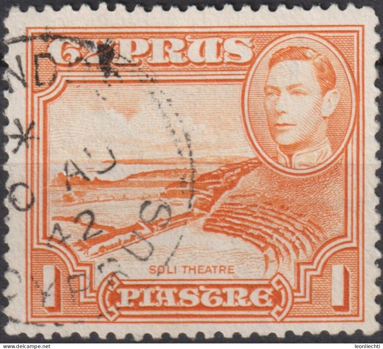 1938 Zypern (...-1960) ° Mi:CY 140A, Sn:CY 146, Yt:CY 137, King George VI & The Soli Theatre - Cyprus (...-1960)