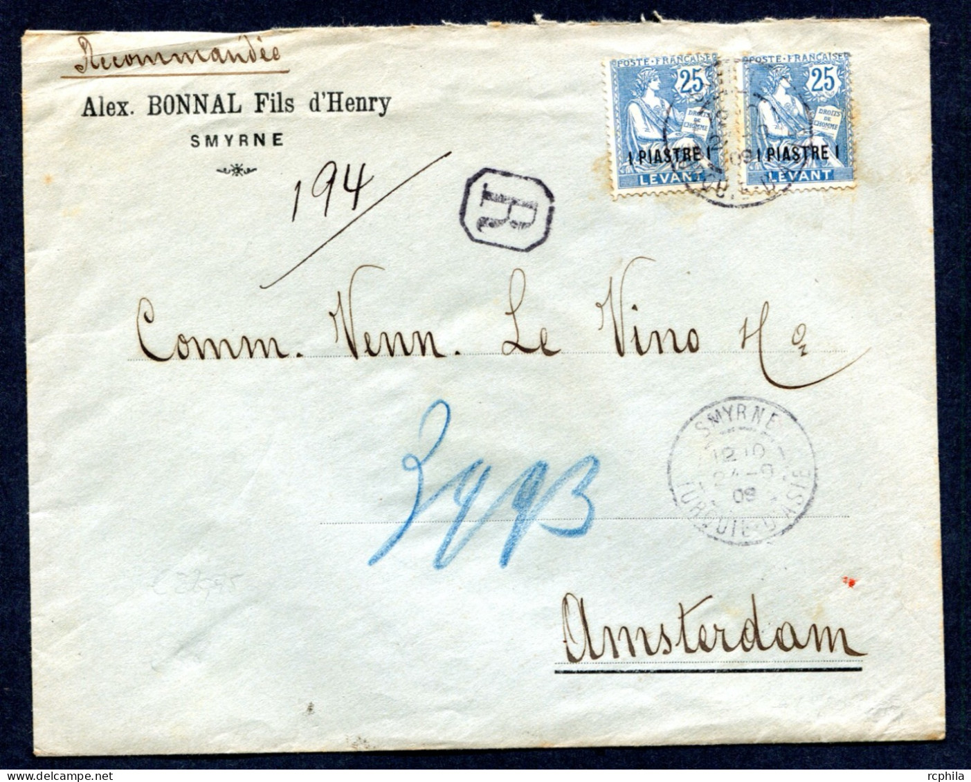 RC 26913 LEVANT SMYRNE 1909 LETTRE RECOMMANDÉE POUR AMSTERDAM PAYS BAS ( VOIR DESCRIPTION ) - Briefe U. Dokumente