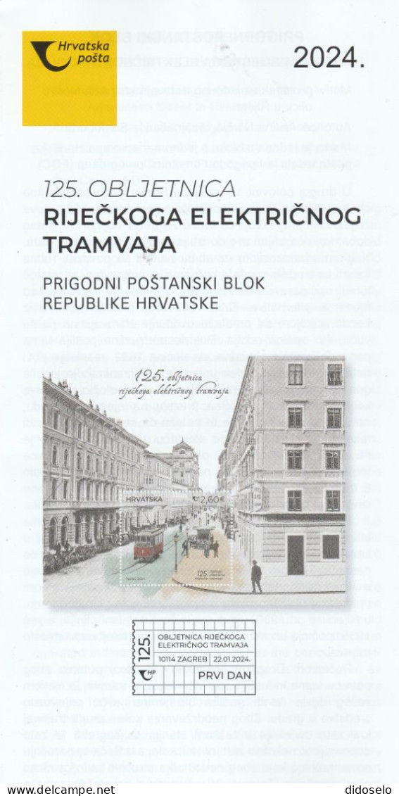 Croatia - 2024 - Electric Tram / 125 Cent. In Rijaka / MNH (**) S/S + Prospectus - Tranvías