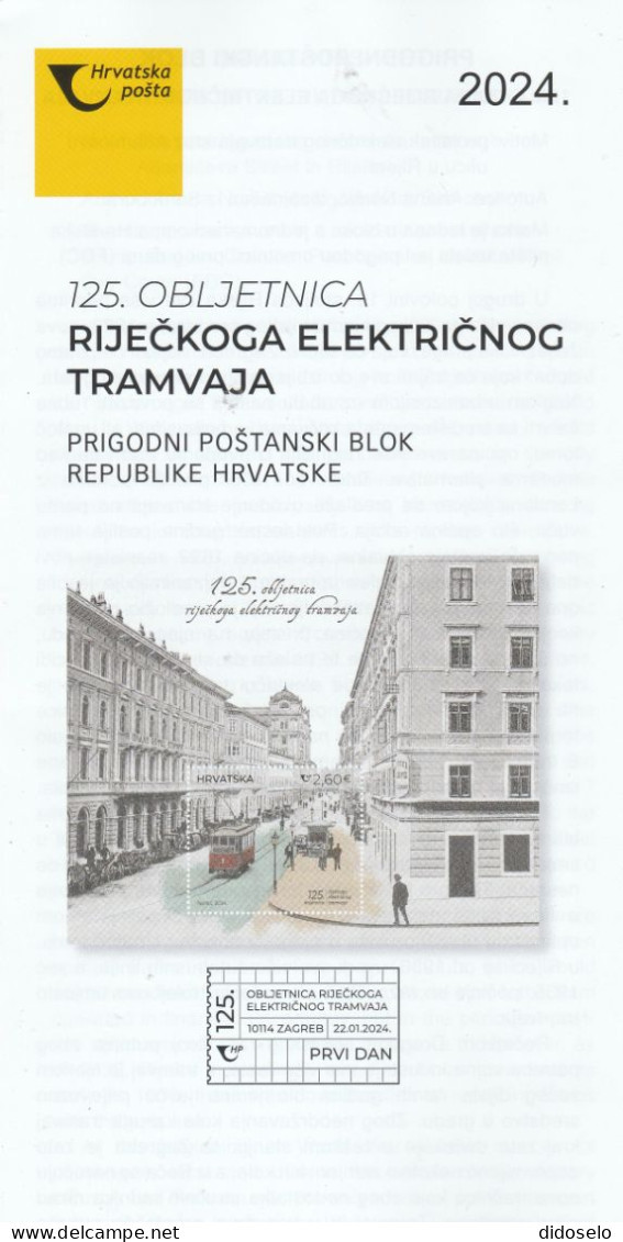 Croatia - 2024 - Electric Tram / 125 Cent. In Rijaka / MNH (**) S/S + Prospectus - Tranvie