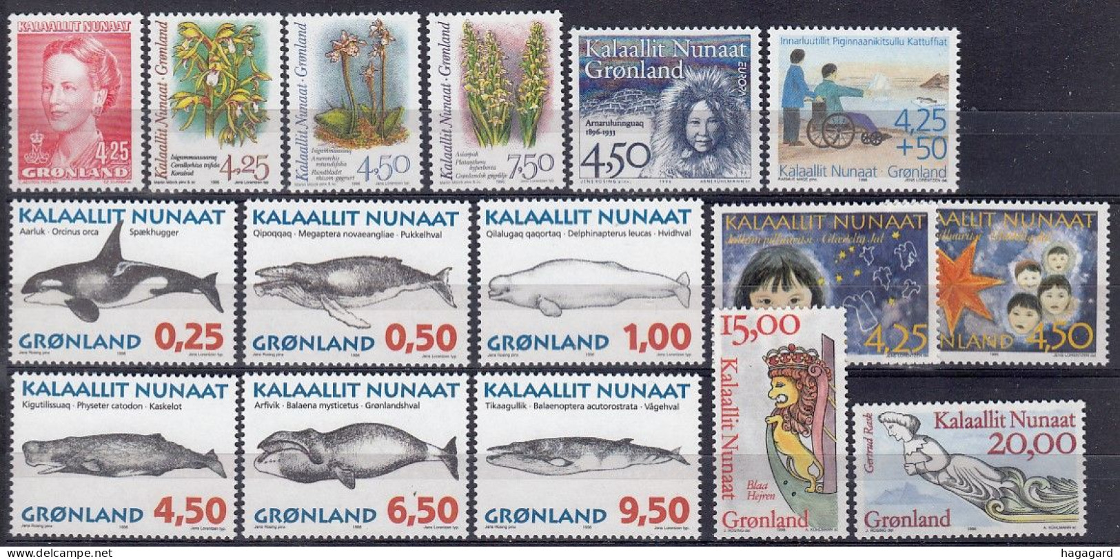 G2728. Greenland 1996. Complete Year Set. Without Surprints, Blocs And Booklets. Michel 283y-98y. (30.50€). MNH(**) - Volledige Jaargang