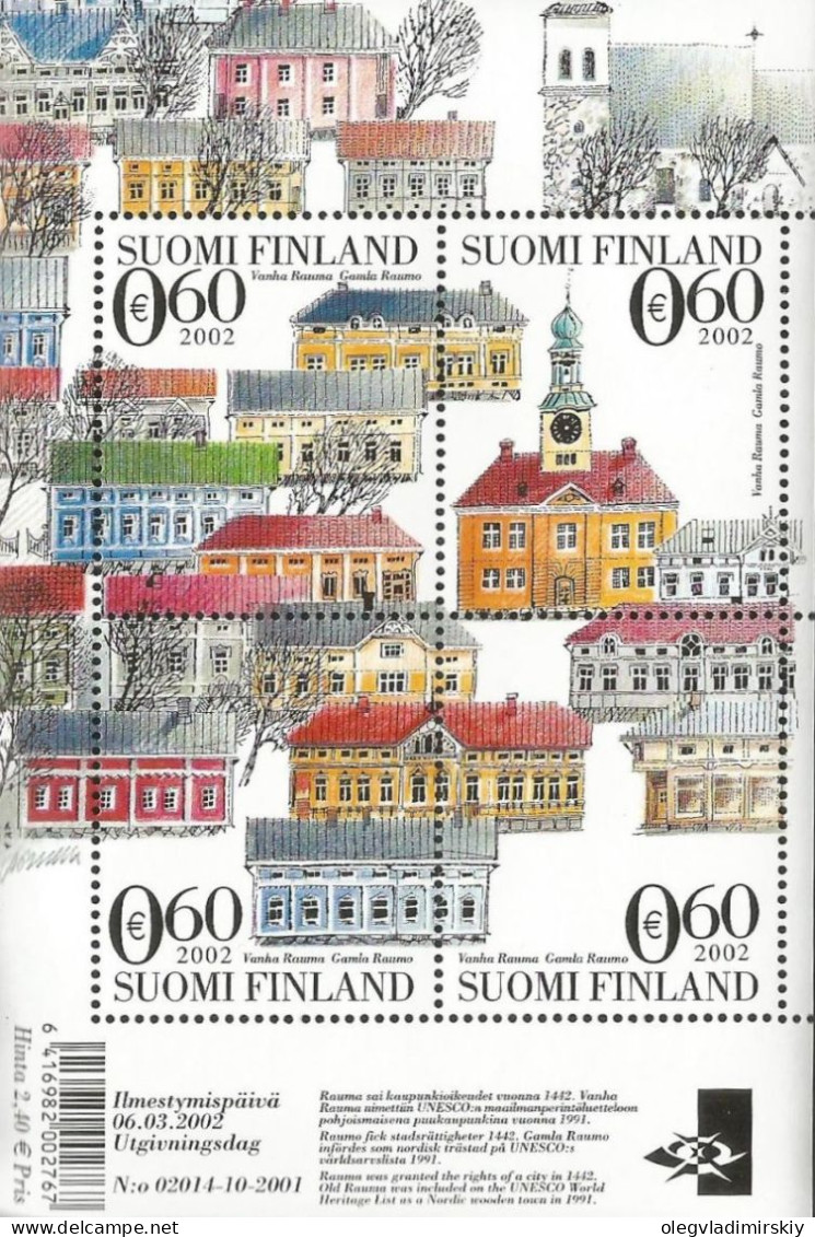 Finland Finnland Finlande 2002 UNESCO Old Rauma Set Of 4 Stamps In Block MNH - Hojas Bloque