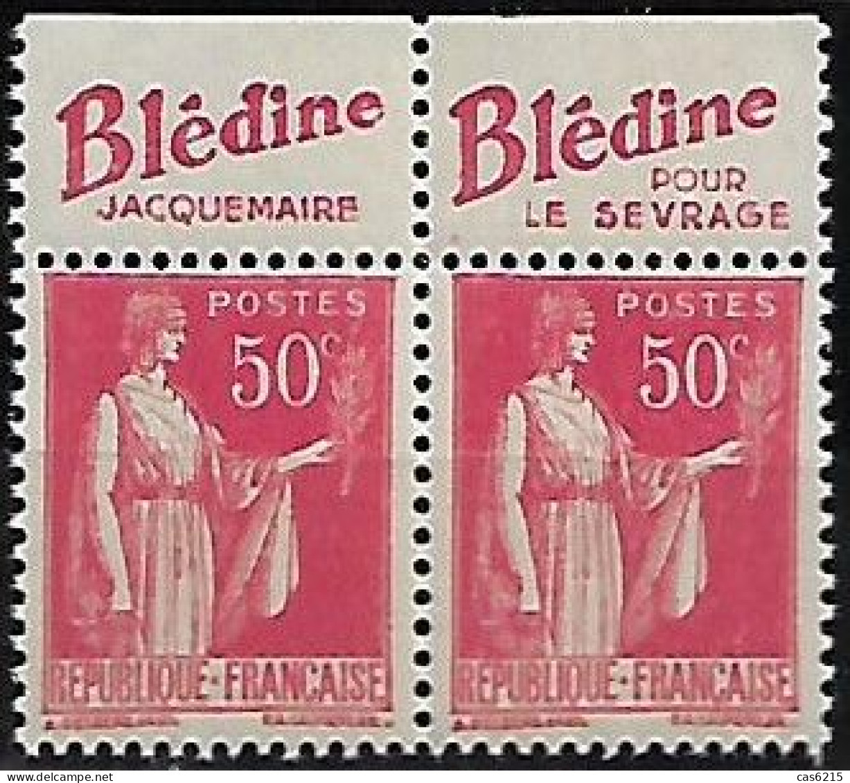 France 1932-33 Type "Paix" Avec Pub Blédine Nº 283, 1 Pair Neuf Avec Signal Charnière - Unused Stamps