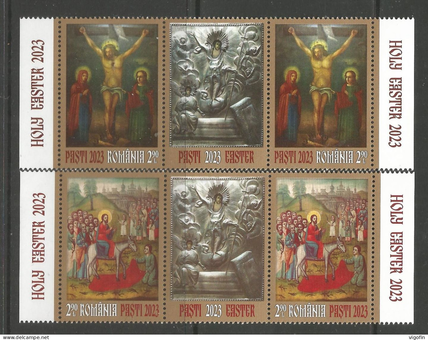 RO 2023-ESTER, ROMANIA 2 X 2v + Lables, MNH - Easter