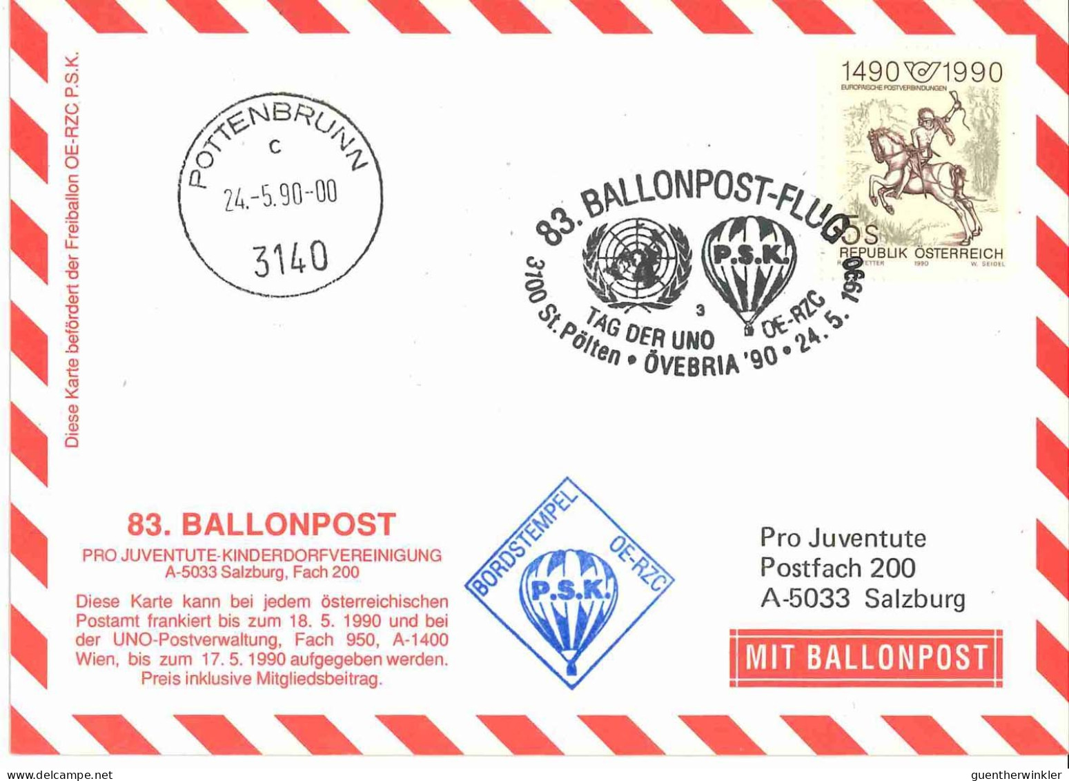 Regulärer Ballonpostflug Nr. 83c Der Pro Juventute [RBP83b] - Per Palloni