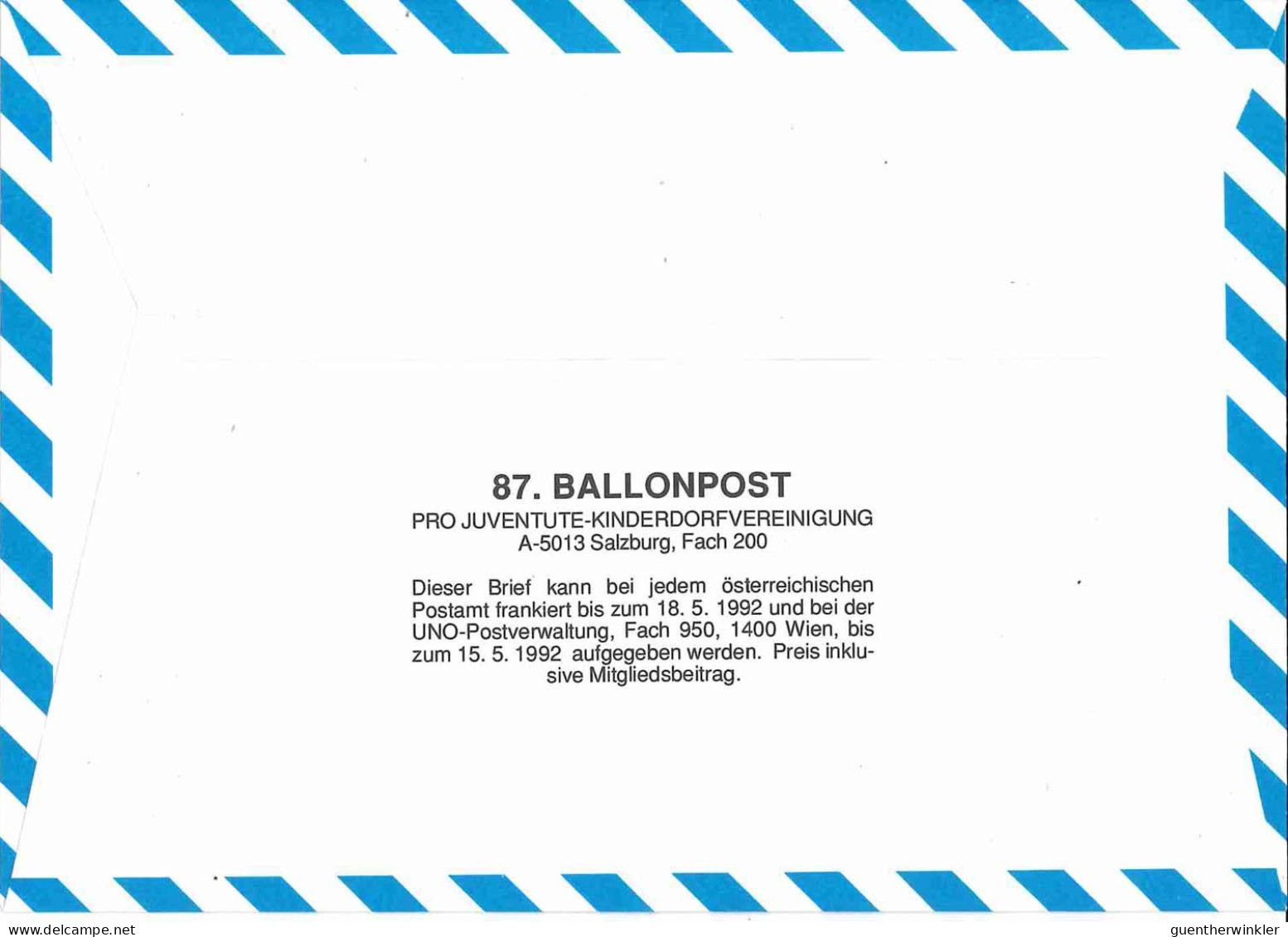 Regulärer Ballonpostflug Nr. 87a Der Pro Juventute [RBP87.] - Per Palloni