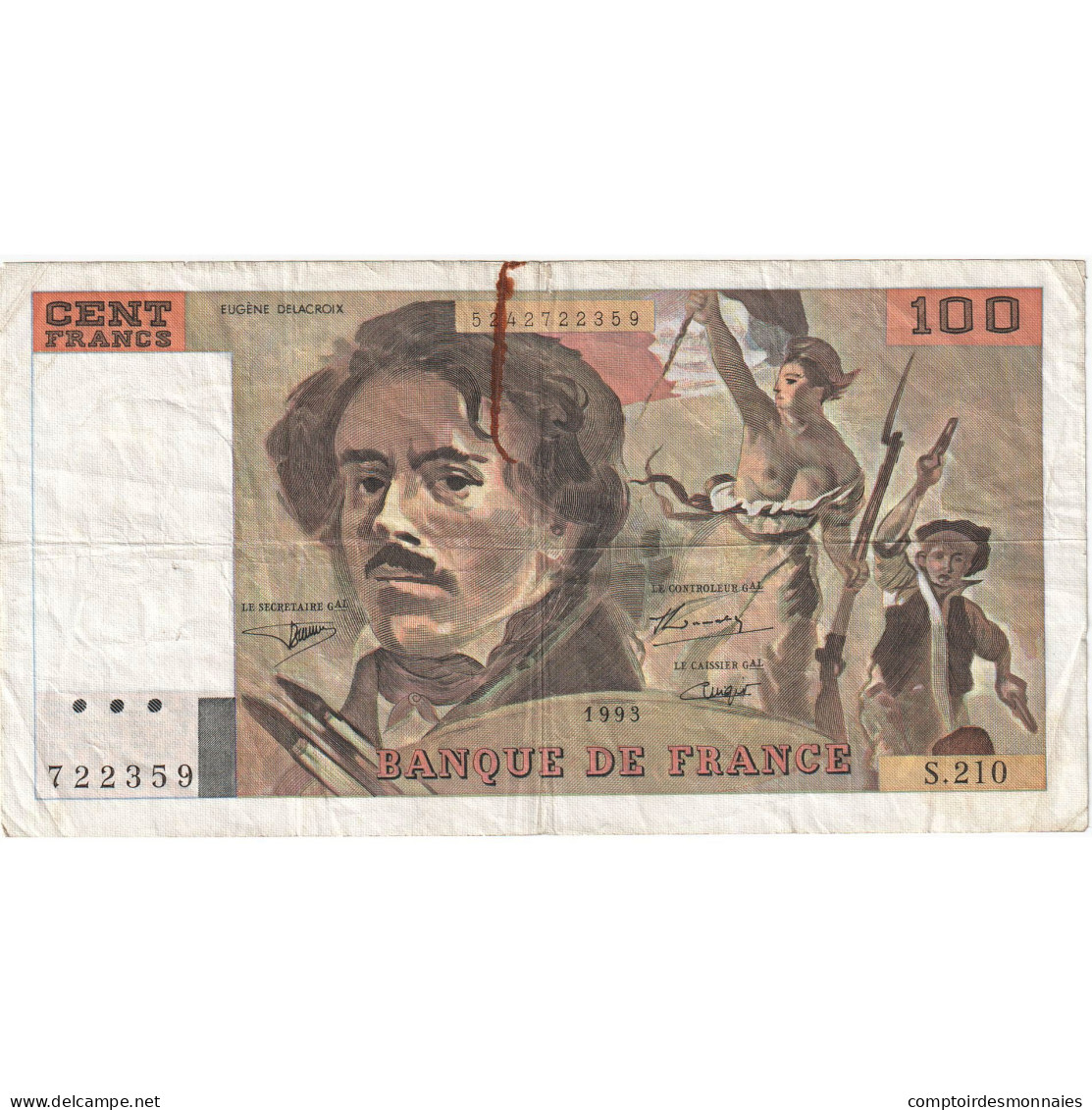 France, 100 Francs, Delacroix, 1993, S.210, TB, Fayette:69bis.05, KM:154g - 100 F 1978-1995 ''Delacroix''