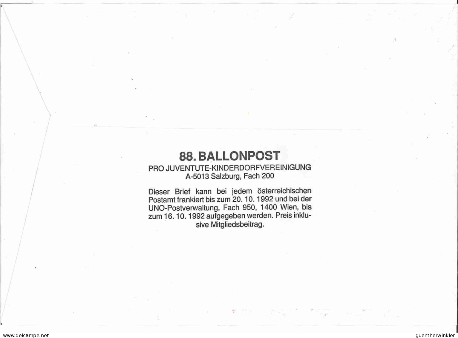Regulärer Ballonpostflug Nr. 88a Der Pro Juventute [RBP88a] - Par Ballon