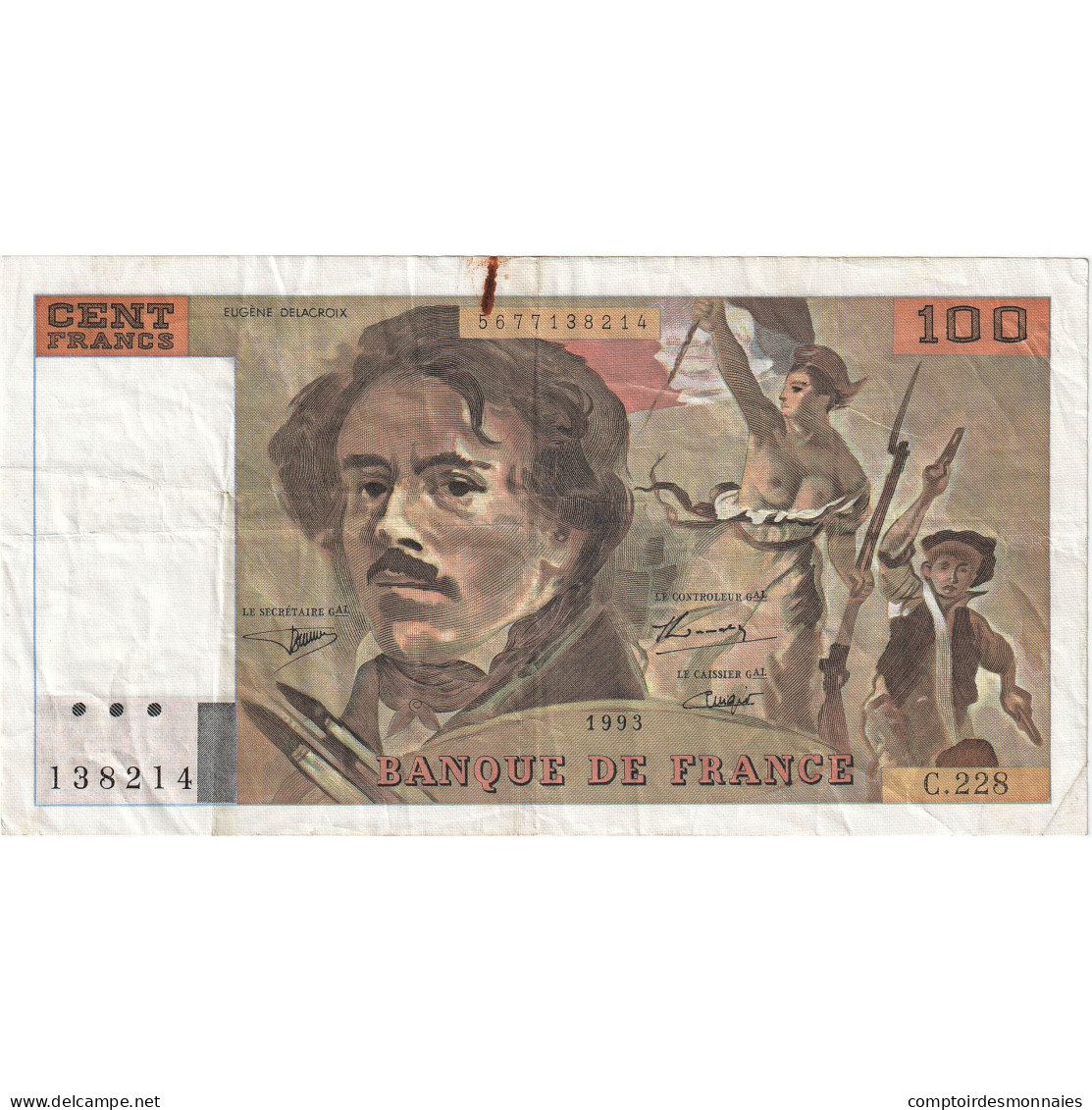 France, 100 Francs, Delacroix, 1993, C.228, TB+, Fayette:69bis.8, KM:154g - 100 F 1978-1995 ''Delacroix''