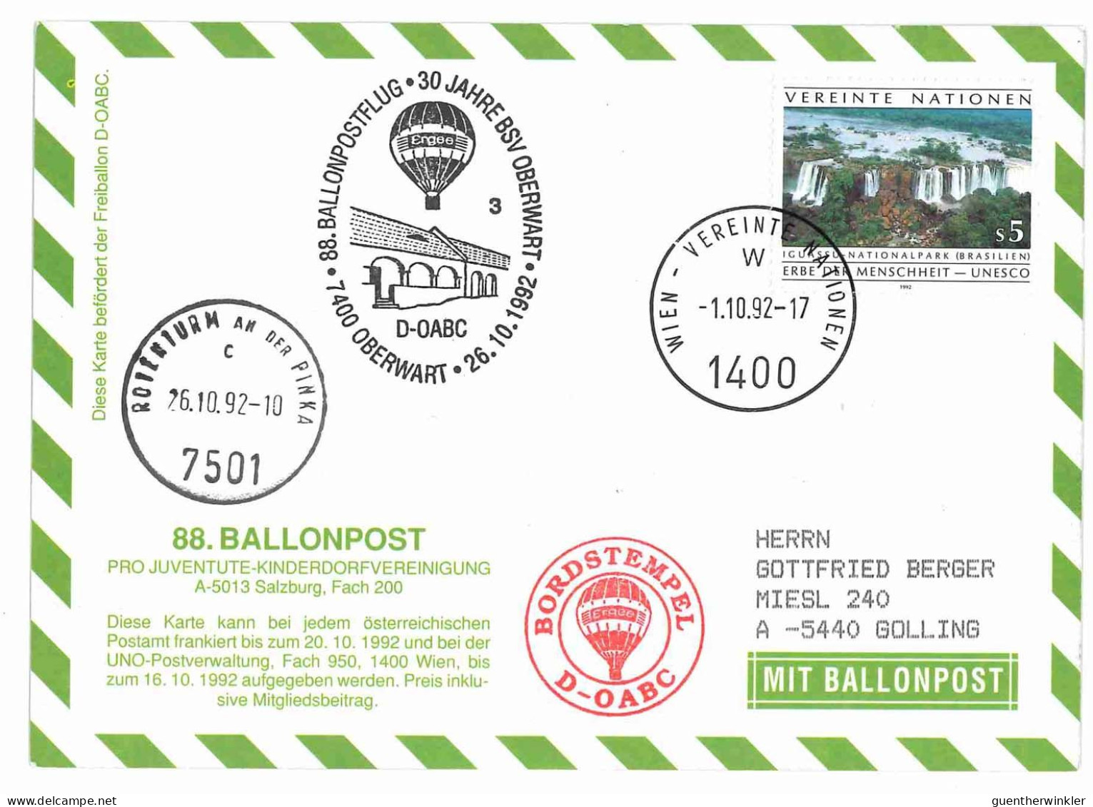 Regulärer Ballonpostflug Nr. 88d Der Pro Juventute [RBP88e] - Balloon Covers