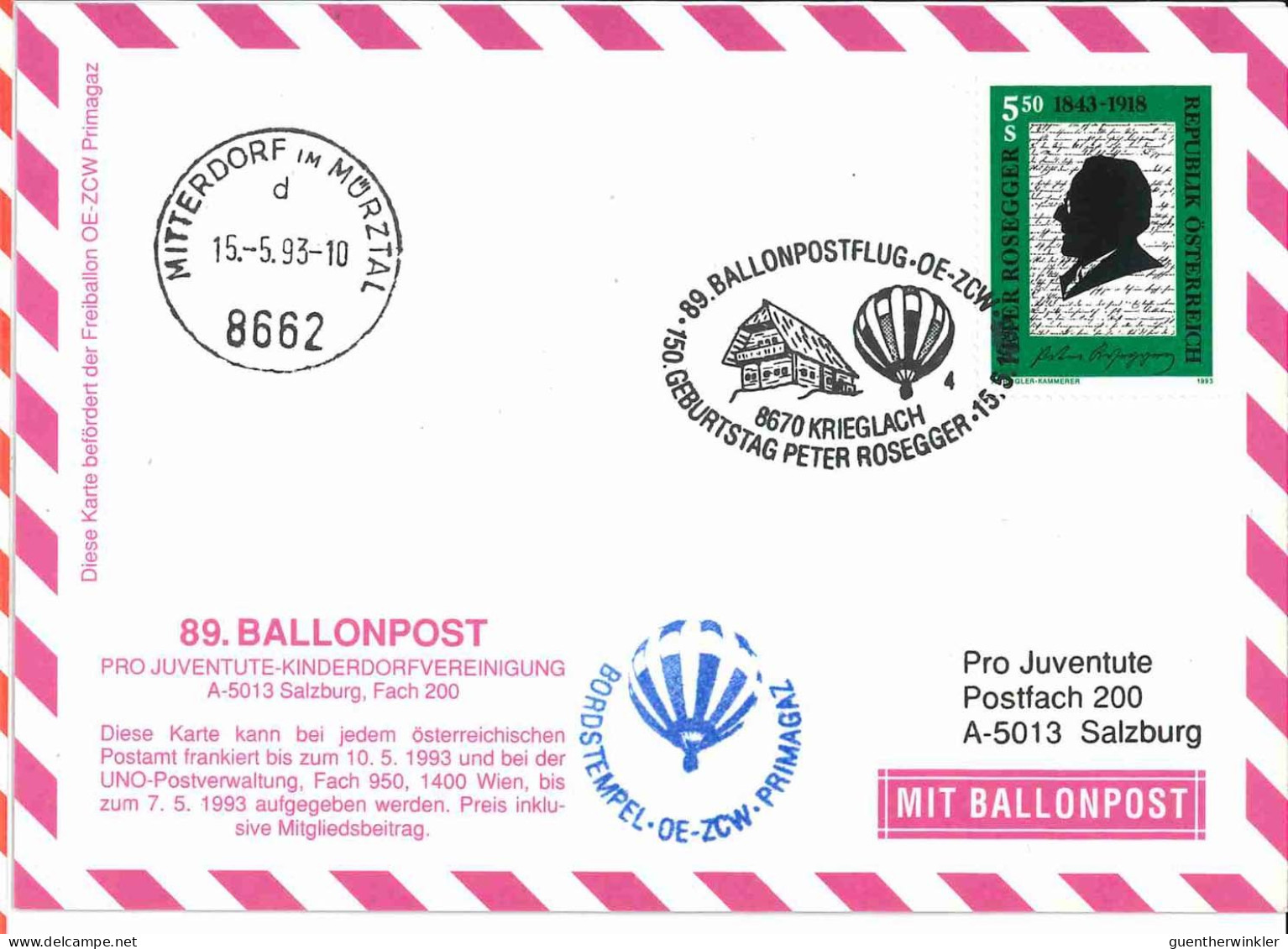 Regulärer Ballonpostflug Nr. 89c Der Pro Juventute [RBP89d] - Per Palloni