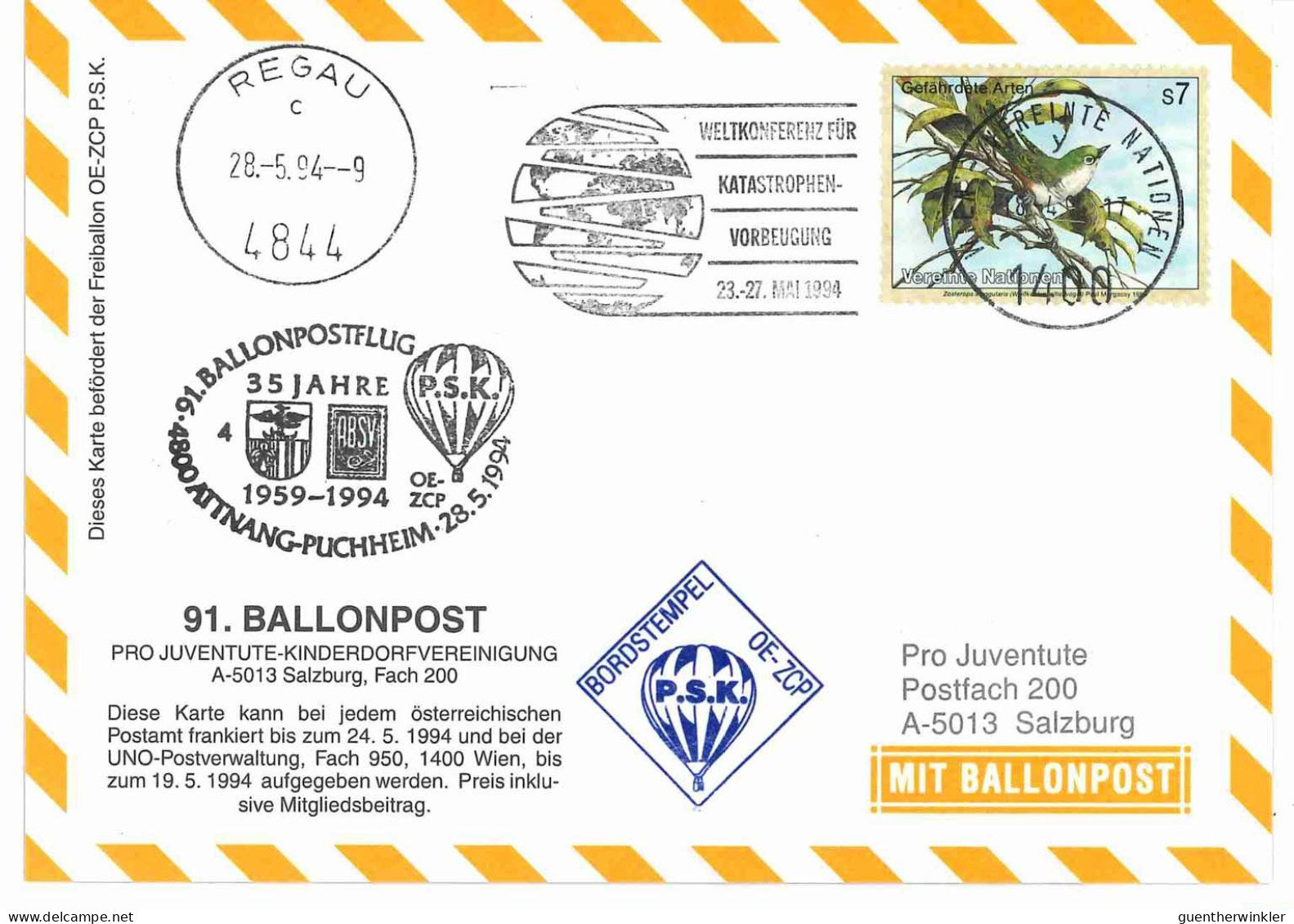 Regulärer Ballonpostflug Nr. 91d Der Pro Juventute [RBP91c] - Par Ballon