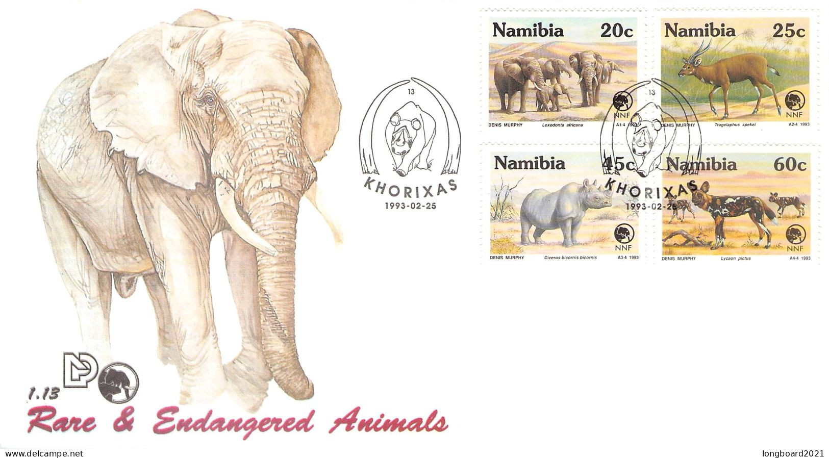NAMIBIA - FDC 1993 RARE & ENDANGERED ANIMALS / 4301 - Namibie (1990- ...)