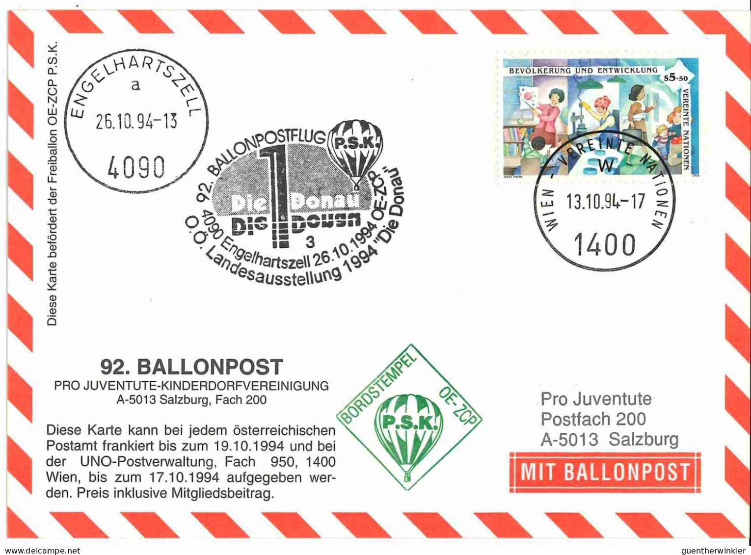 Regulärer Ballonpostflug Nr. 92d Der Pro Juventute [RBP92c] - Balloon Covers