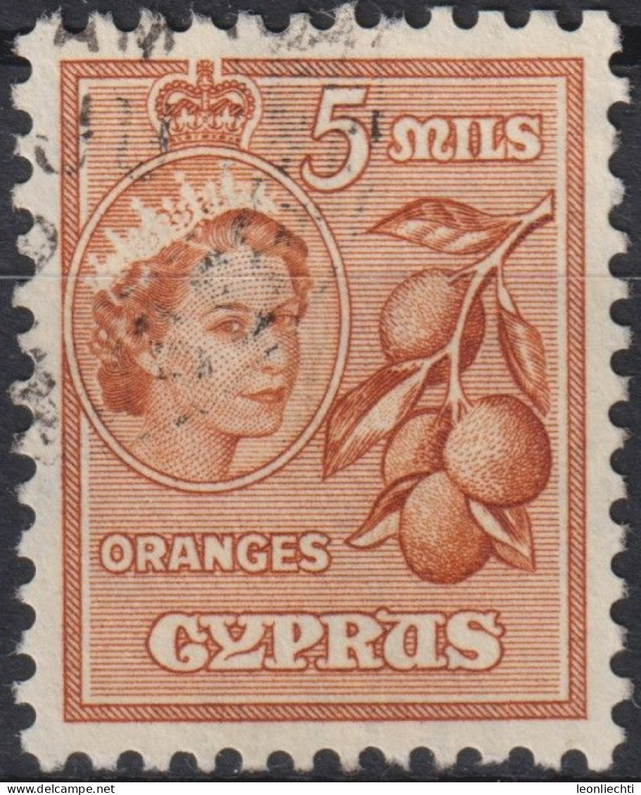 1955 Zypern (...-1960) ° Mi:CY 166, Sn:CY 170, Yt:CY 158, Queen Elizabeth II & Oranges - Cyprus (...-1960)