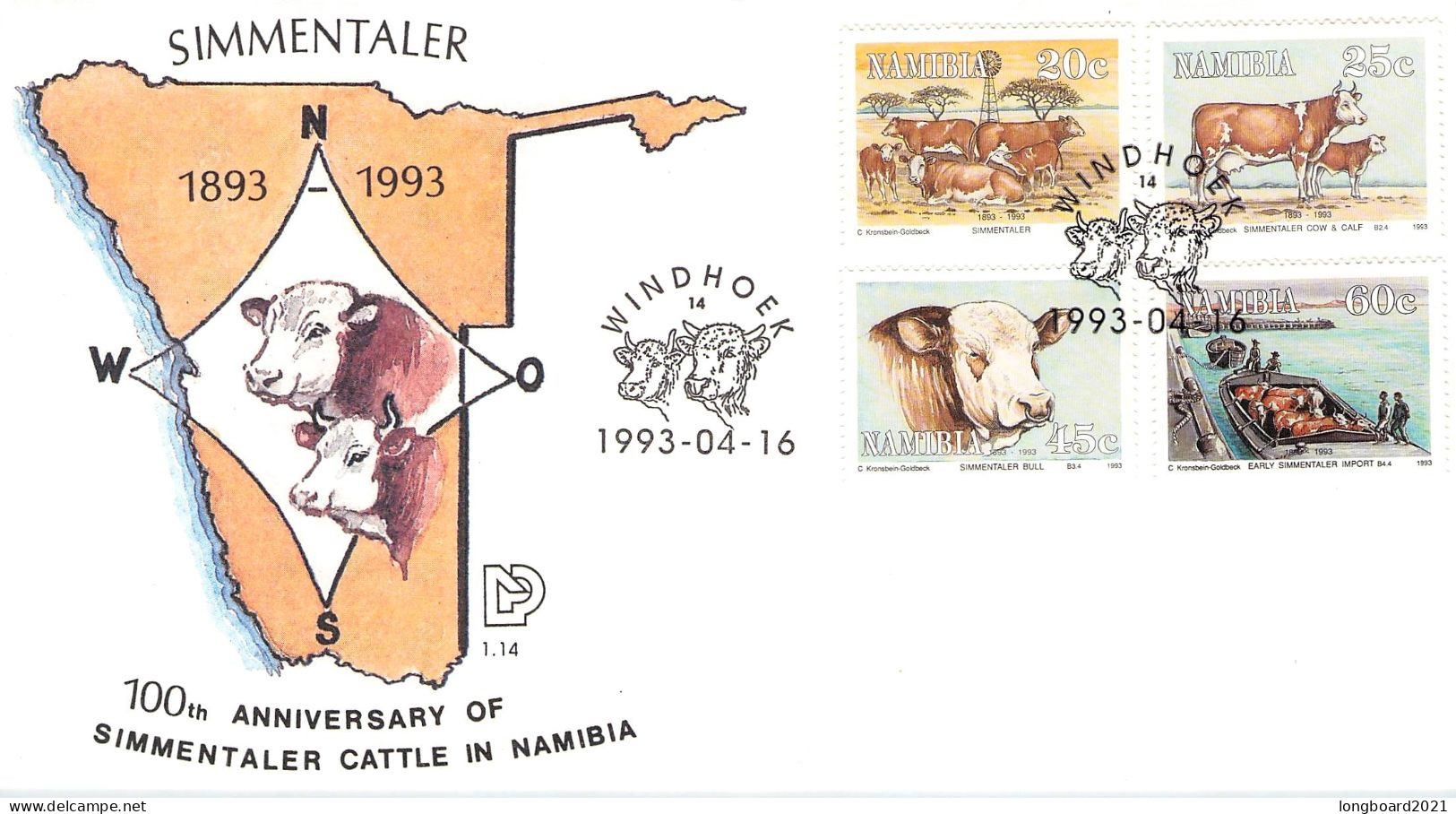 NAMIBIA - FDC 1993 SIMMENTALER CATTLE / 4305 - Namibie (1990- ...)