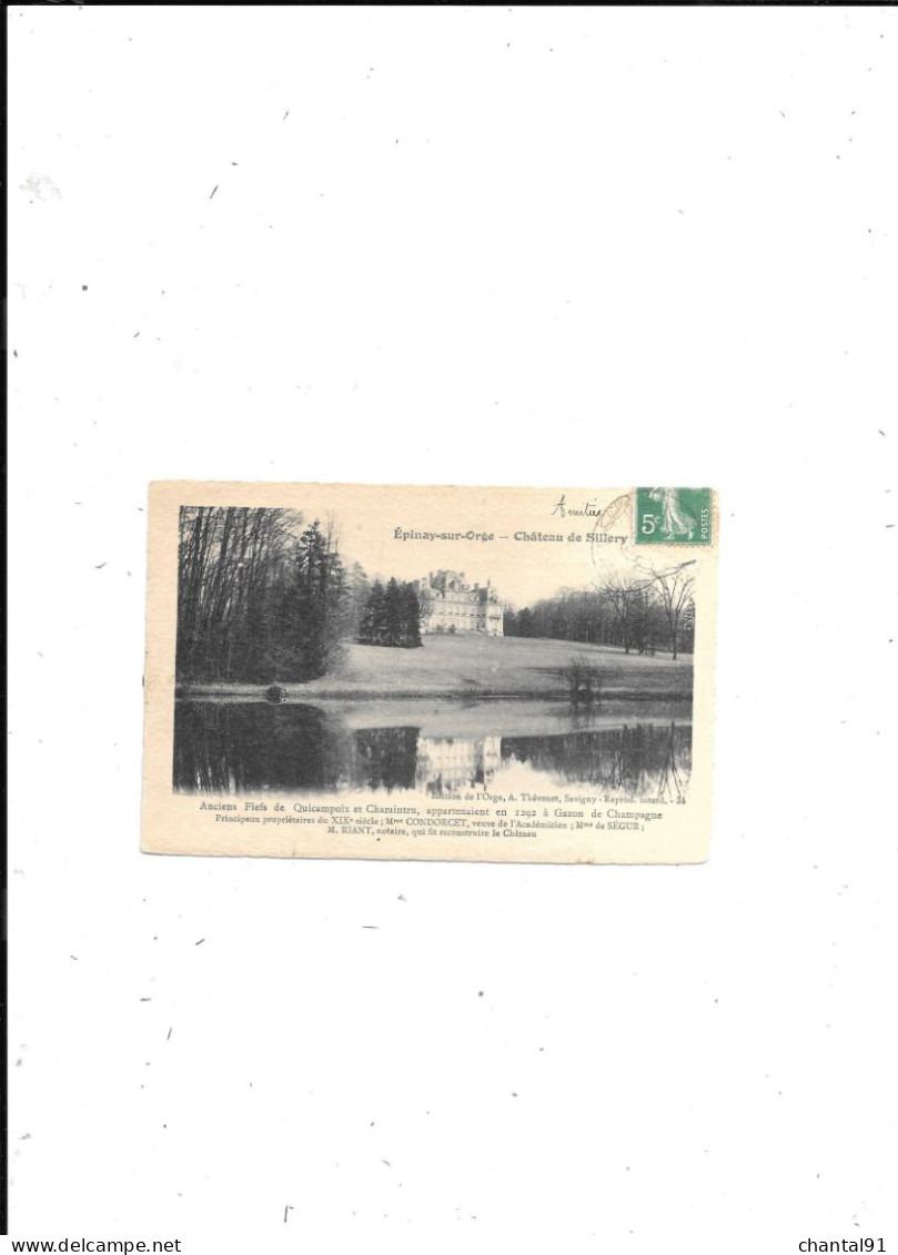 CARTE POSTALE 91 EPINAY SUR ORGE CHATEAU DE SILLERY VOYAGEE - Epinay-sur-Orge