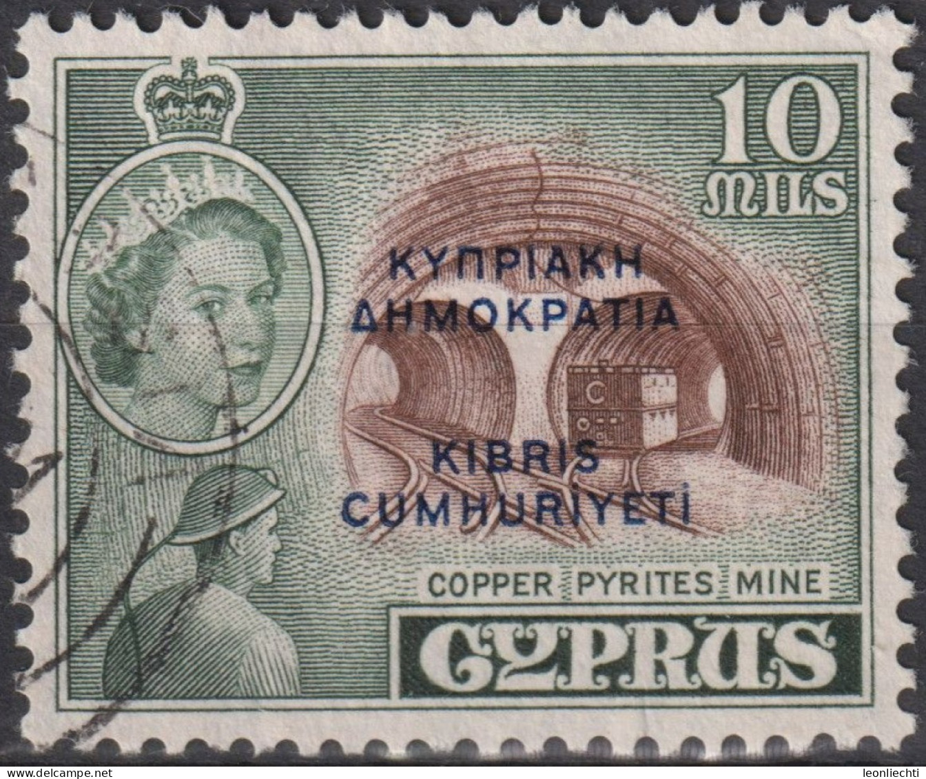 1960 Zypern (...-1960) ° Mi:CY 182, Sn:CY 186, Yt:CY 174, Queen Elizabeth II & Copper Pyrites Mine, (overprint In Blue) - Cyprus (...-1960)