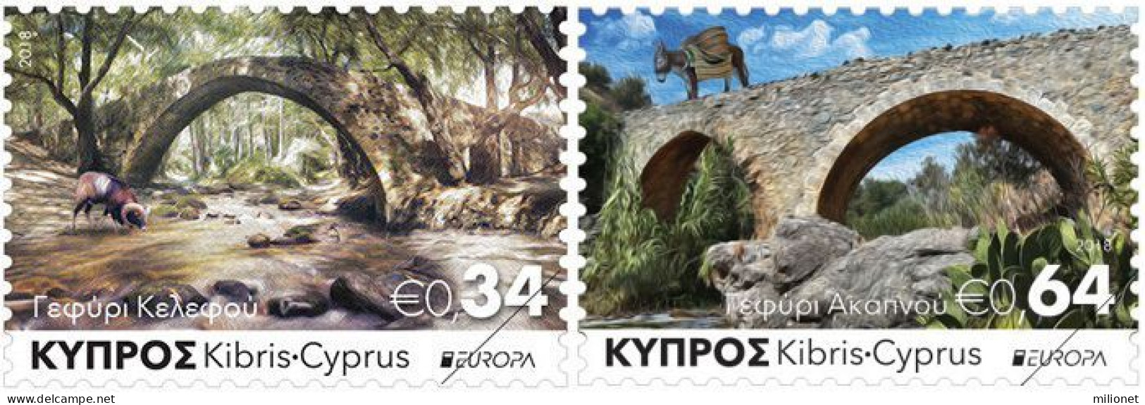 SALE!!! CYPRUS CHIPRE CHYPRE ZYPERN 2018 EUROPA CEPT BRIDGES 2 Stamps Set MNH ** - 2018