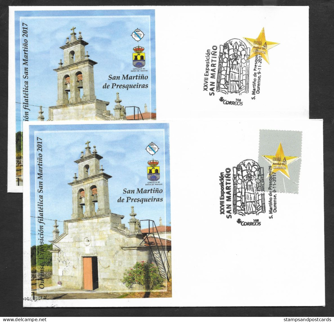 Espagne 2 Lettres Cachet Commémoratif San Martiño De Presqueiras Ourense 2017 Spain 2 Covers Event Pmk España - Otros & Sin Clasificación