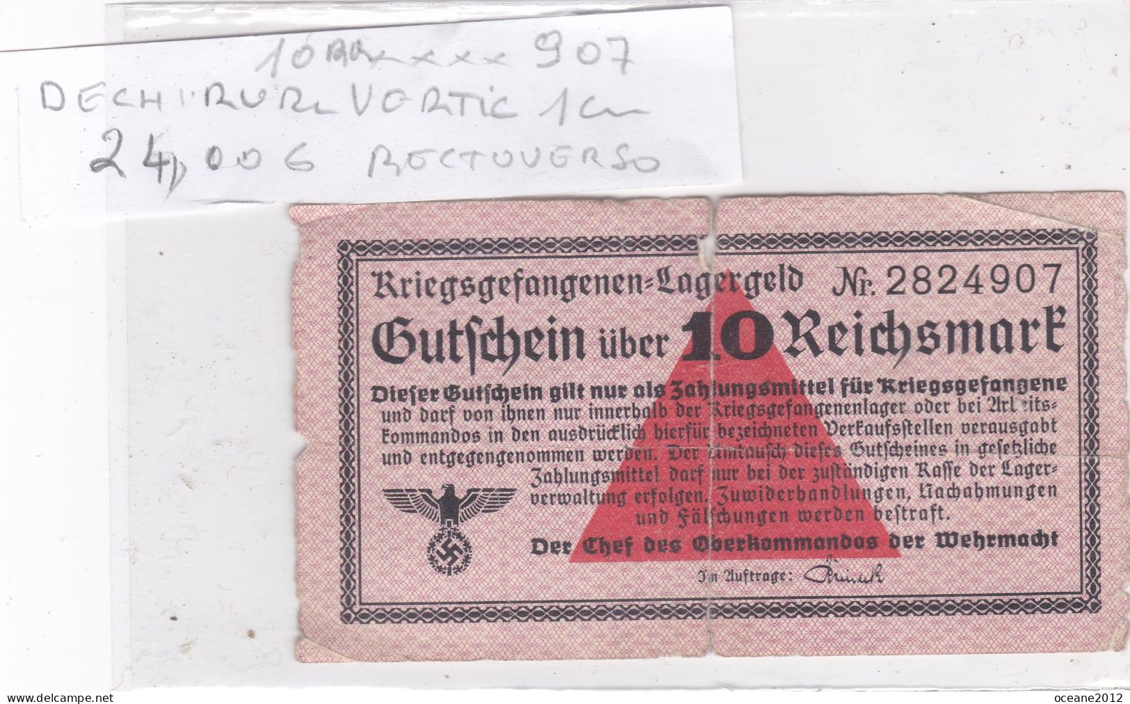 Billet Allemand Camp Prisonniers  39-45 Ww2 - 10 Reichsmark