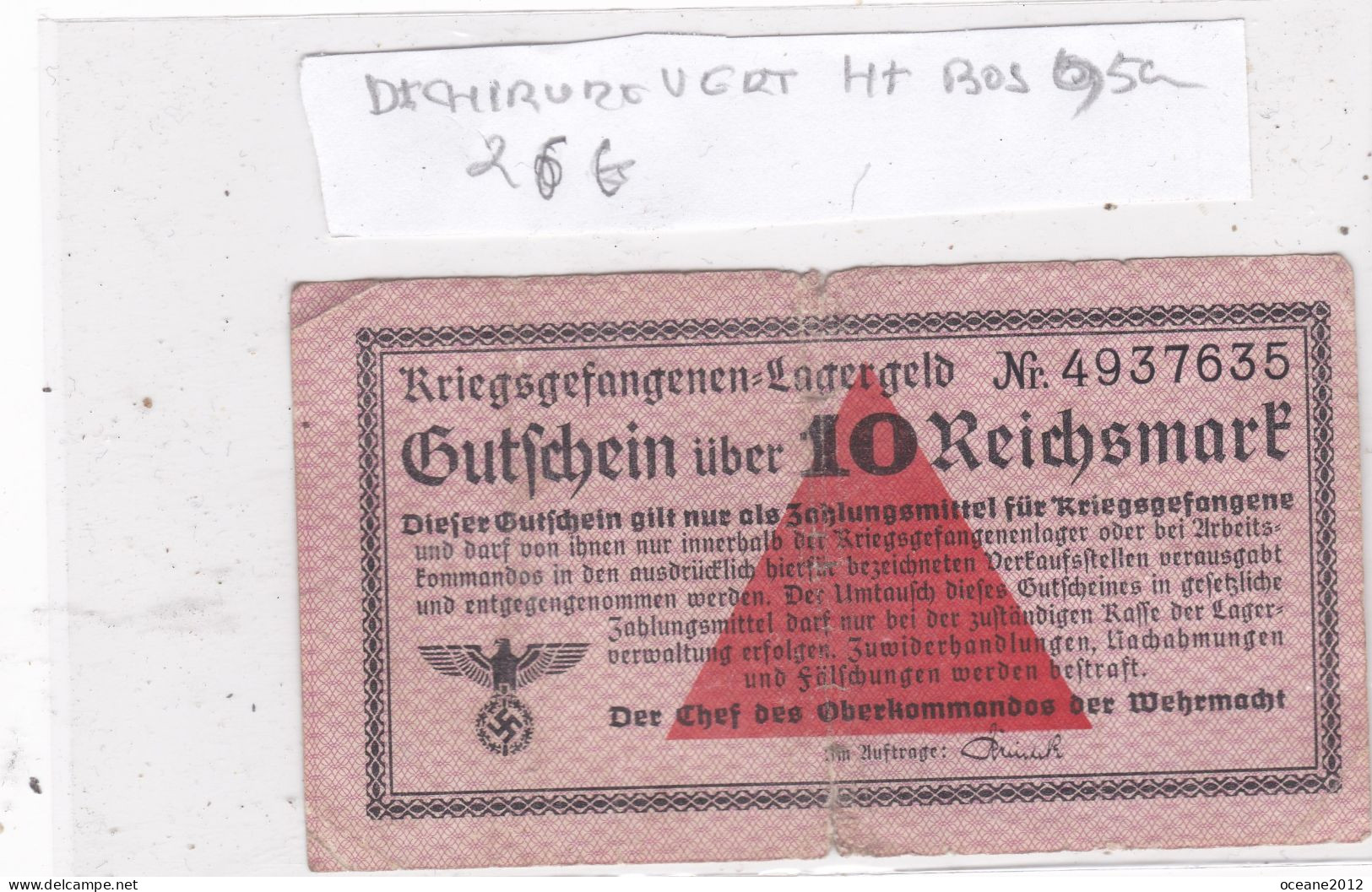 Billet Allemand Camp Prisonniers  39-45 Ww2 - 10 Reichsmark