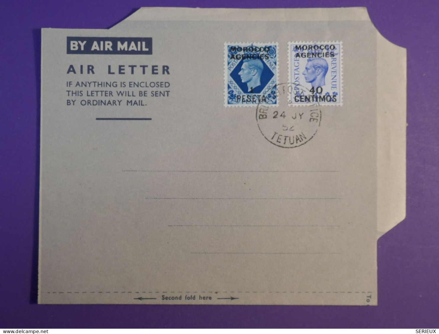 DH2 MAROC  BRITISH   AIR LETTER    1952   +SURCHARGE+AFF. INTERESSANT+++ - Morocco Agencies / Tangier (...-1958)