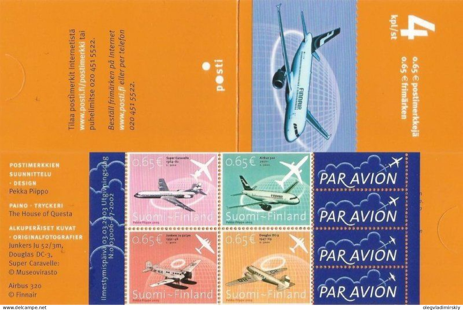 Finland Finnland Finlande 2003 Civil Aviation 100 Ann Finnair 80 Ann Set Of 4 Stamps In Booklet MNH - Carnets