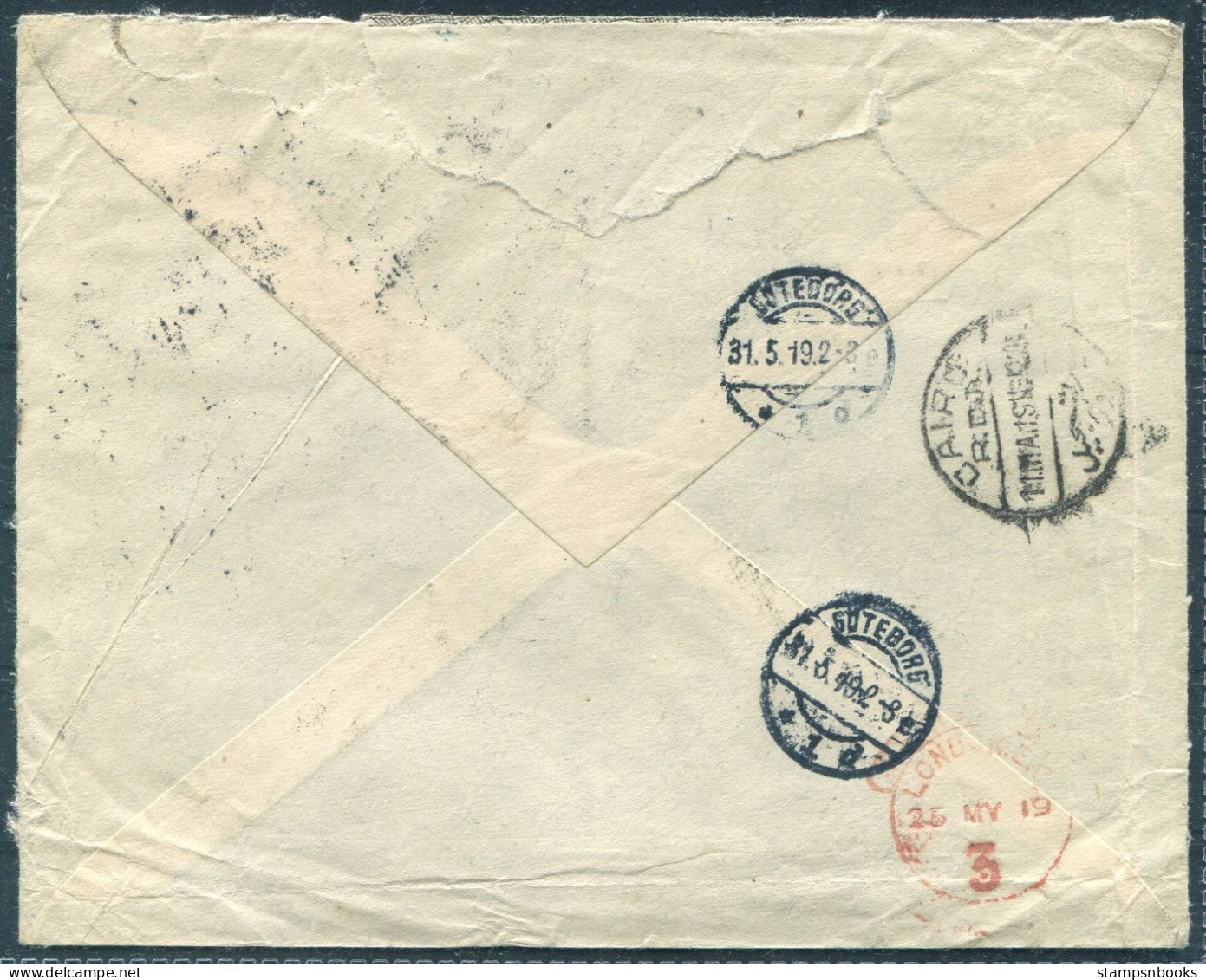 1919 Egypt Dawawin Cairo Registered Censor Cover - Gothenburg Sweden Via London - 1915-1921 Britischer Schutzstaat