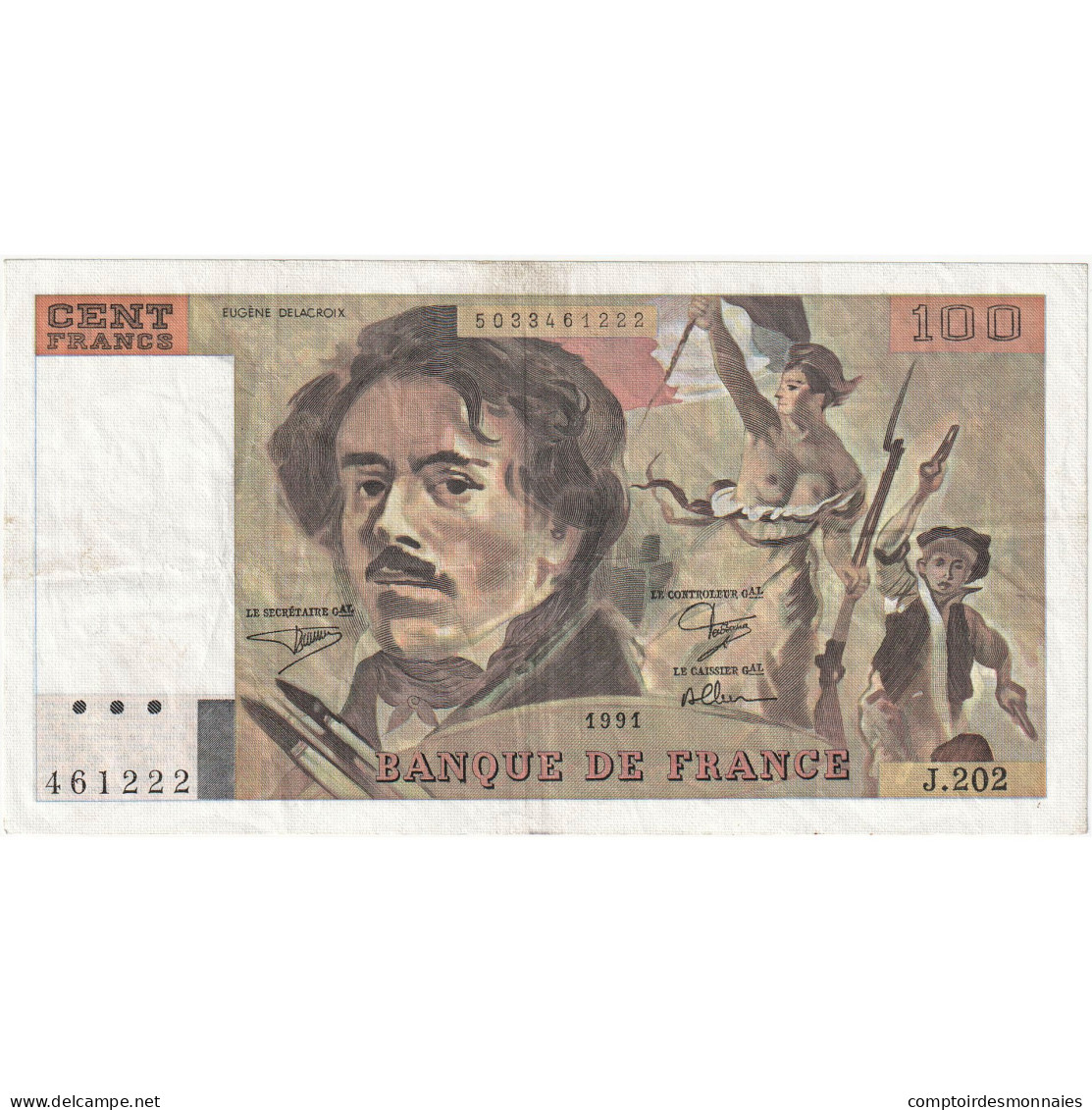 France, 100 Francs, Delacroix, 1991, J.202, TTB, Fayette:69bis.3c1, KM:154e - 100 F 1978-1995 ''Delacroix''