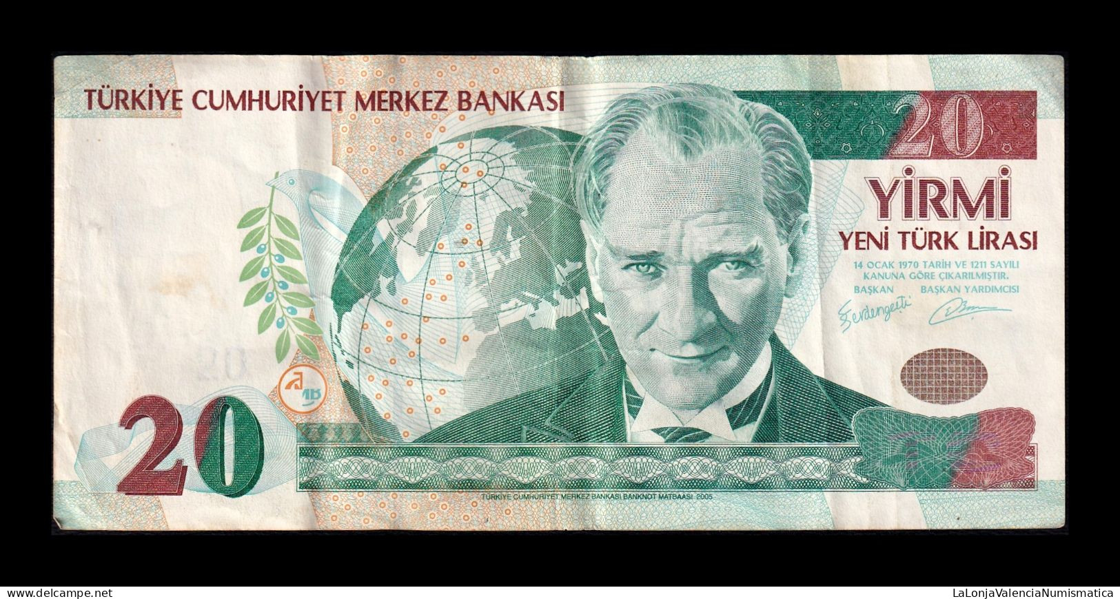 Turquía Turkey 20 Lira L. 2005 Pick 219 Serie F Mbc/Ebc Vf/Xf - Turquie