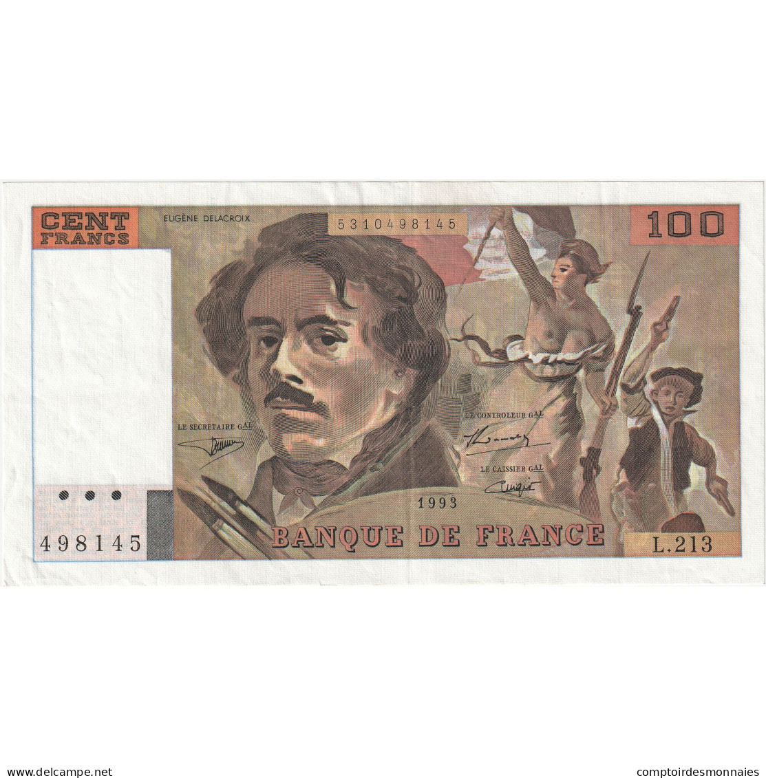 France, 100 Francs, Delacroix, 1993, L.213, SUP, Fayette:69bis.05, KM:154g - 100 F 1978-1995 ''Delacroix''