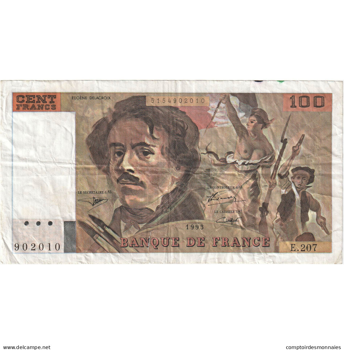 France, 100 Francs, Delacroix, 1993, E.207, TTB, Fayette:69bis.05, KM:154g - 100 F 1978-1995 ''Delacroix''