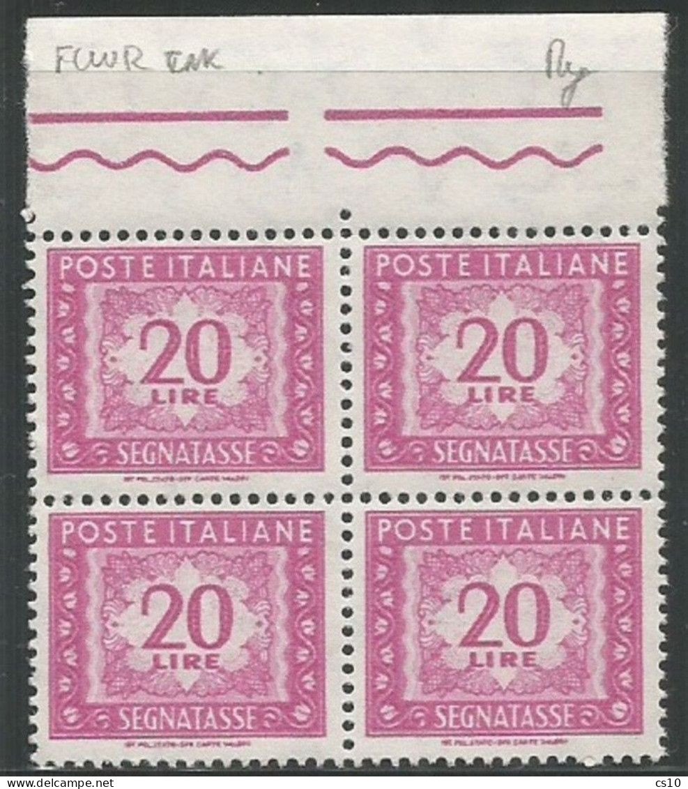 Postage Due Segnatasse Sperimentale Inchiostro Fluorescente L.20 Fil.Stelle IV° Tipo Quartina Integra **MNH Con BDF - Sammlungen