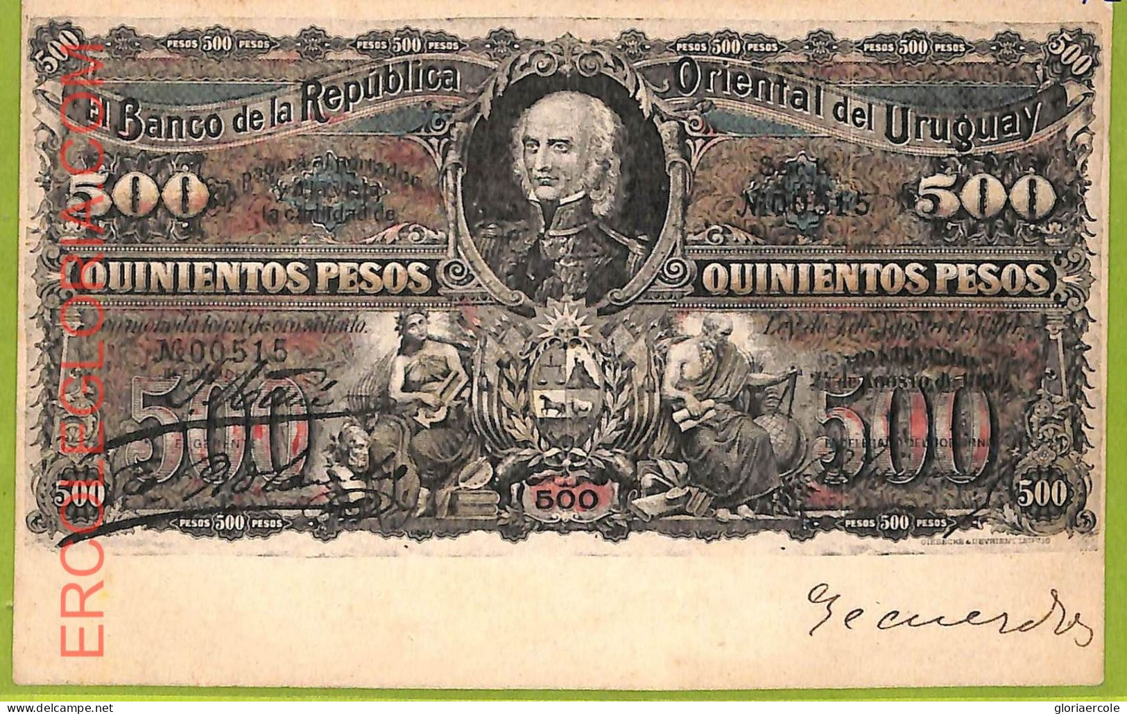 Af2775 - URUGUAY - VINTAGE POSTCARD  - PAPERMONEY - Uruguay