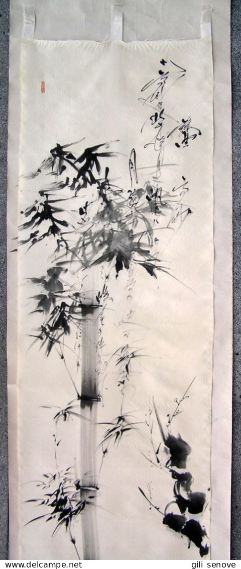 Japanese Sumi-e Bamboo Hanging Scroll - Arte Asiatica