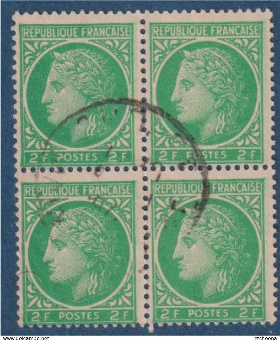 Bloc De 4 Timbres Type Cérès De Mazelin Oblitéré N°680 Le 2f Vert-jaune - 1945-47 Ceres Of Mazelin