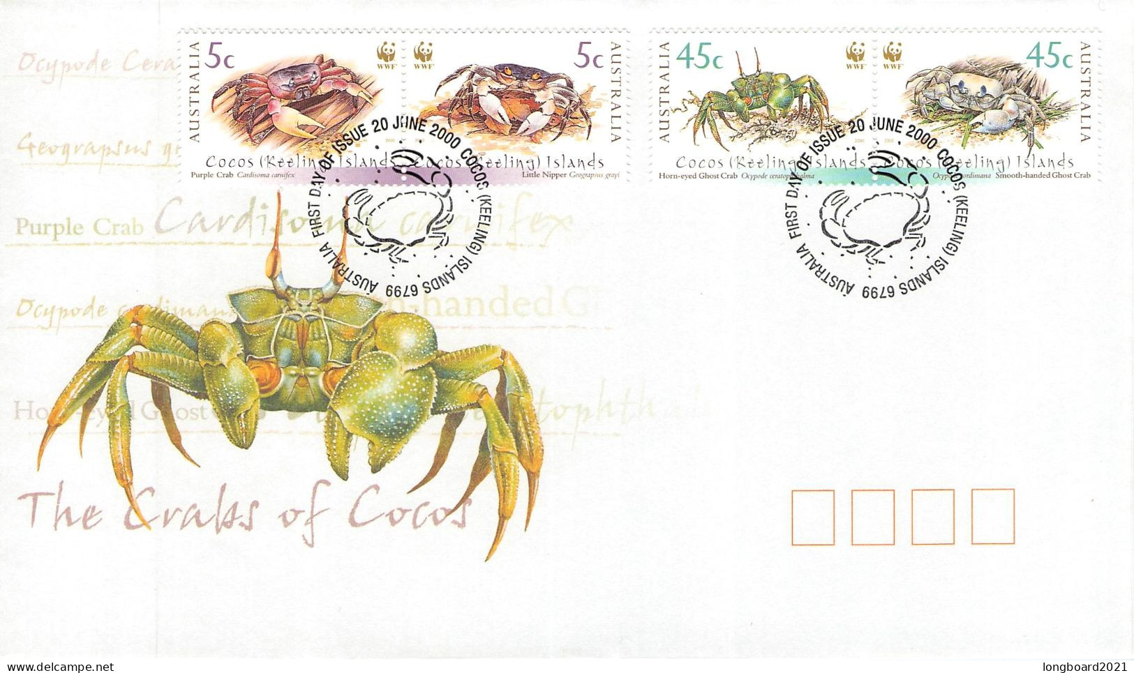 COCOS ISLANDS - FDC WWF 2000 - CRABS / 4323 - Islas Cocos (Keeling)