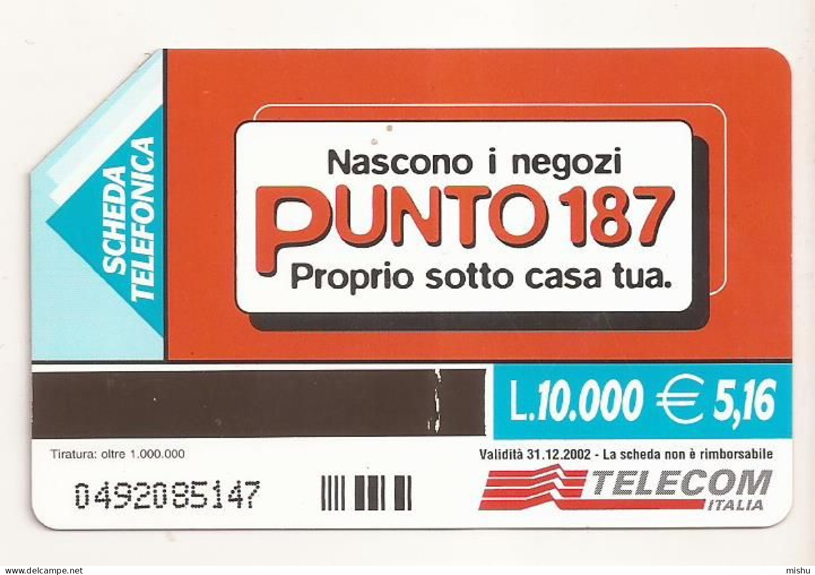 CT2 - Italy Phonecard - Telecom Italia  - 10000 Lire - Punto 187 - Altri & Non Classificati