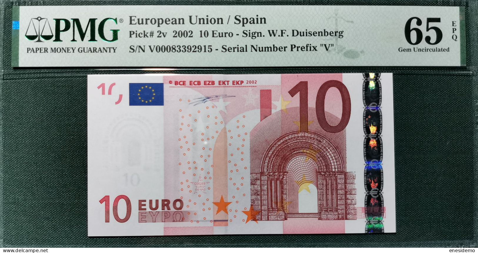 10 EURO SPAIN 2002 DUISENBERG G002E6 VC000 SC FDS UNC. PMG 65 EPQ - 10 Euro