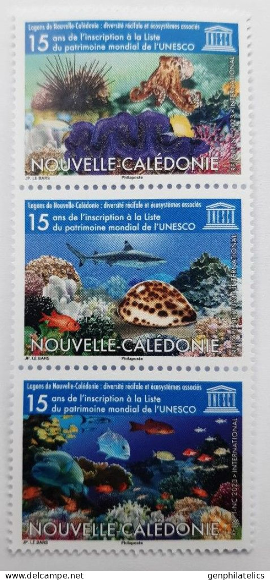 NEW CALEDONIA 2023 FAUNA Animals. Oceans. UNESCO. Fish OCTOPUS SHARK  - Fine Set/strip MNH - Unused Stamps