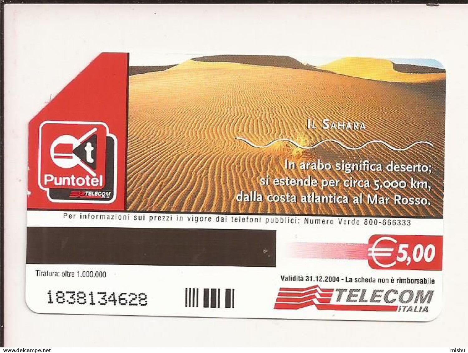 CT2 - Italy Phonecard - Telecom Italia  - 5 Euro - Il Sahara - Autres & Non Classés