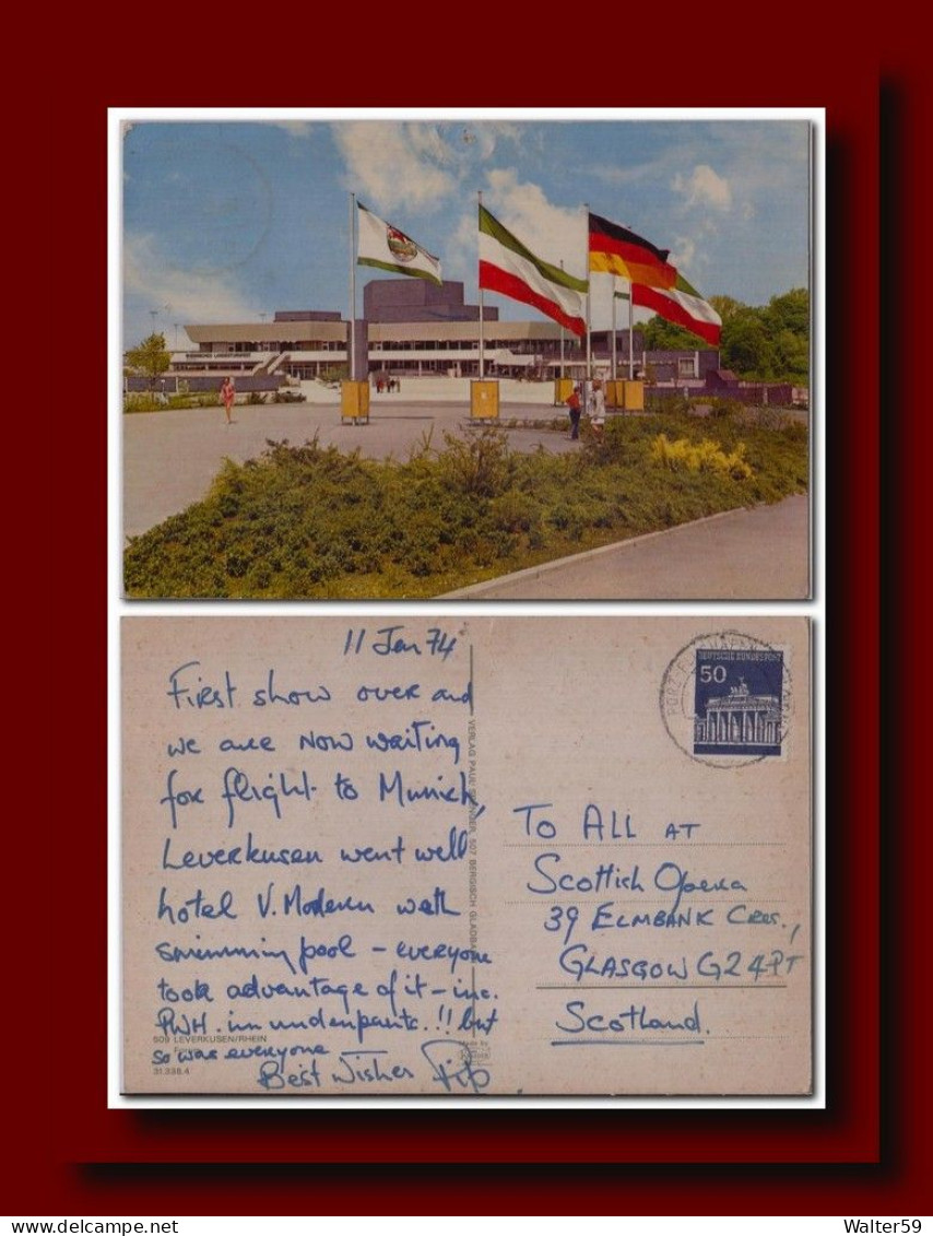 1974 BRD Bund Postkarte Von Leverkusen Aus Koln Flughafen Gel. Nach Schottland 3scans - Leverkusen