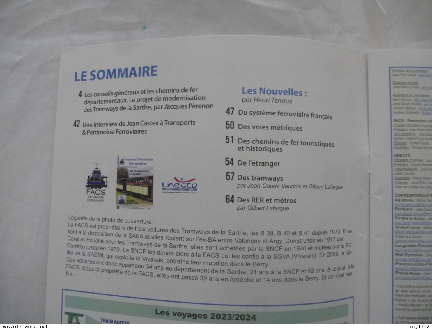 REVUE Transports & Patrimoine Ferroviaires N° 420 Nov. 2023 LES TRAMWAYS DE LA SARTHE (Partie 1) - INTERVIEW JEAN CASTEX - Railway & Tramway