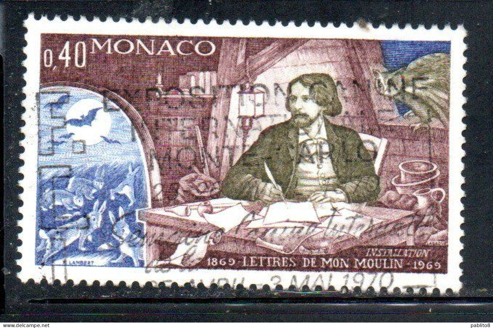 MONACO 1969 ALPHONSE DAUDET AND SCENES LETTERS FROM MY WINDMIL 40c USED USATO OBLITERE' - Used Stamps