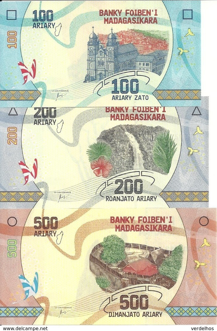 MADAGASCAR 100-200-500 ARIARY ND2017 UNC P 97-98-99 (  3 Billets ) - Madagascar