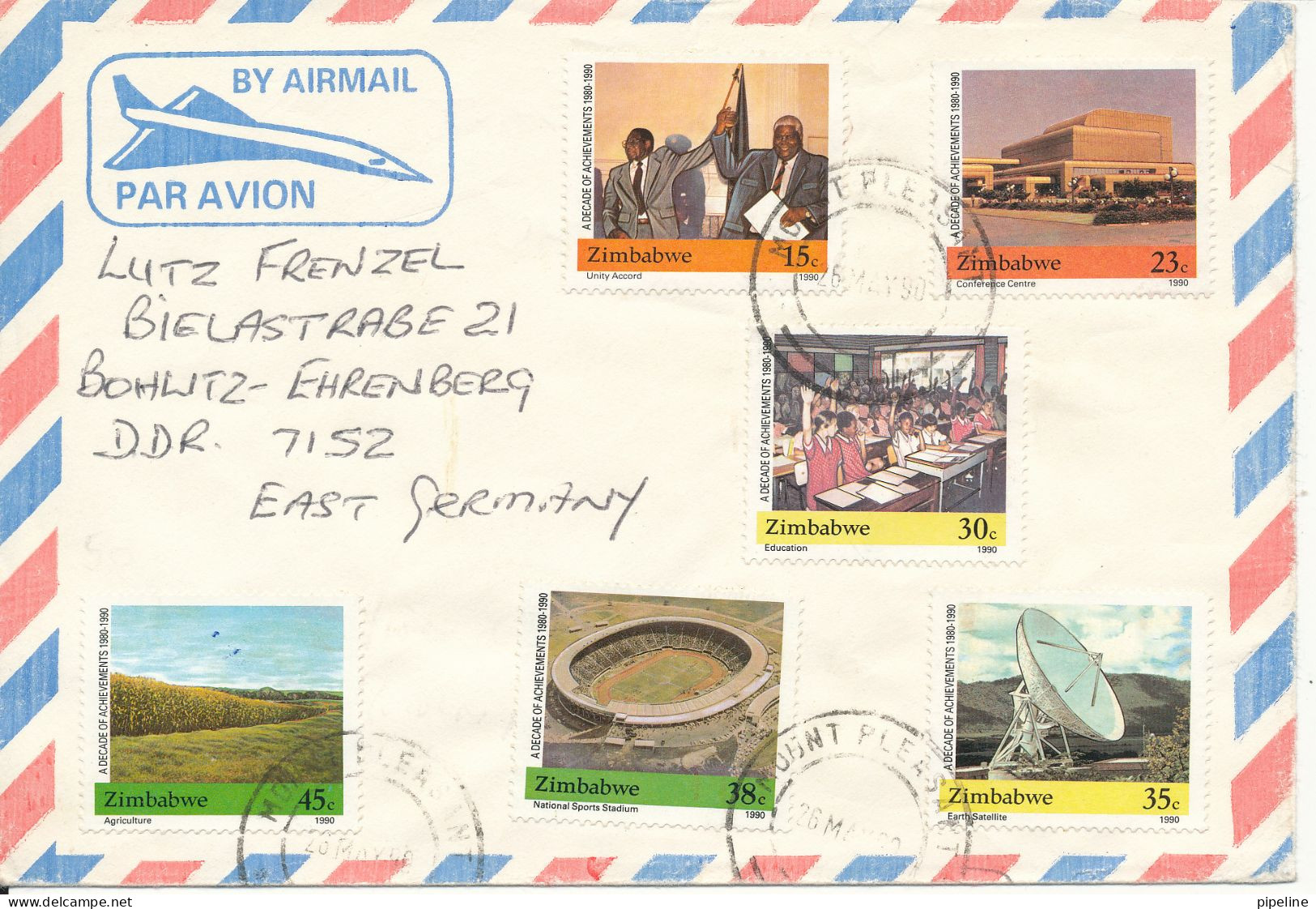 Zimbabwe Air Mail Cover Sent To Germany 26-5-1990 Topic Stamps - Zimbabwe (1980-...)