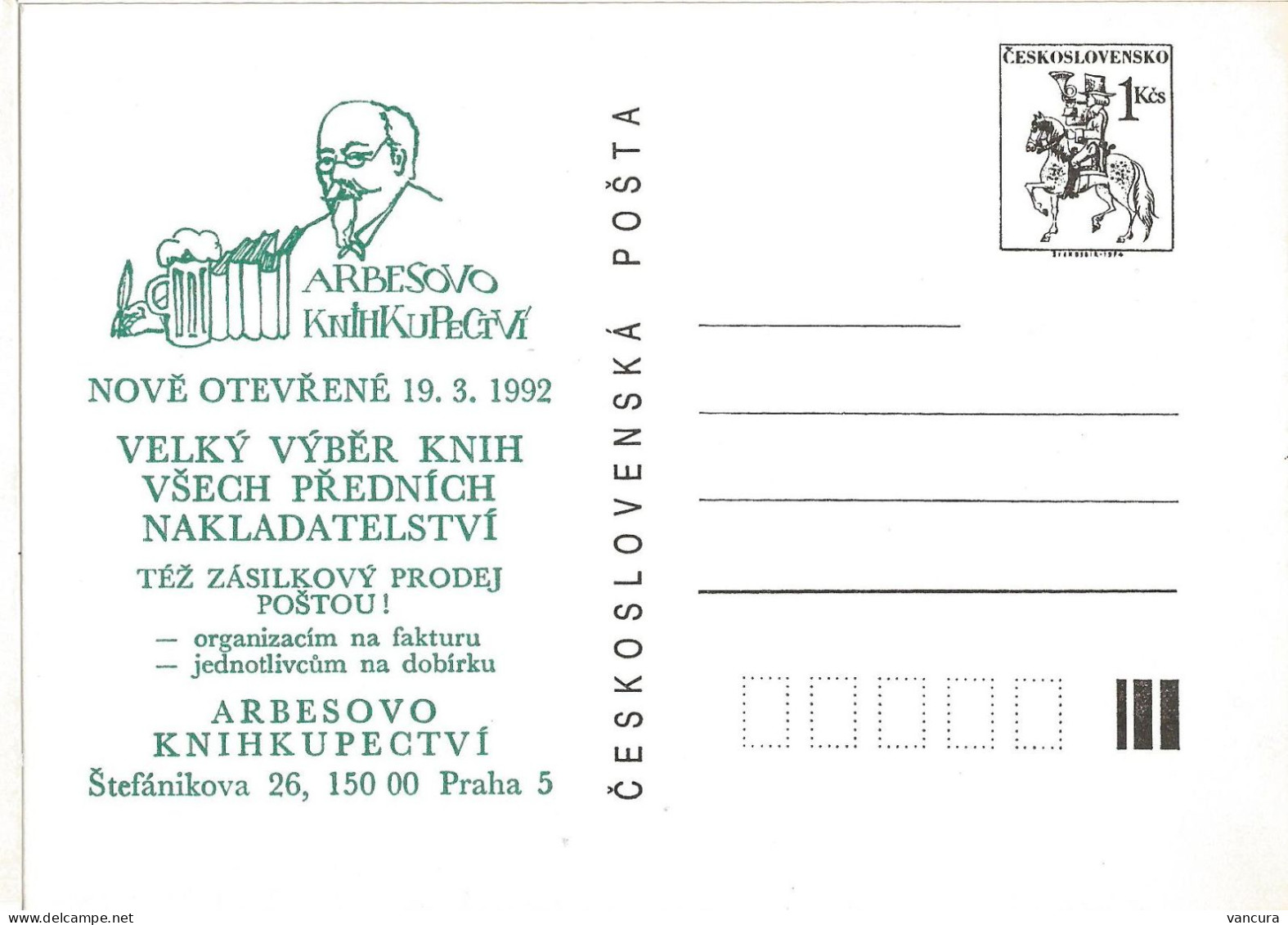 CDV 236 Czechoslovakia Jakub Arbes Bookshop1992 Beer - Cartoline Postali