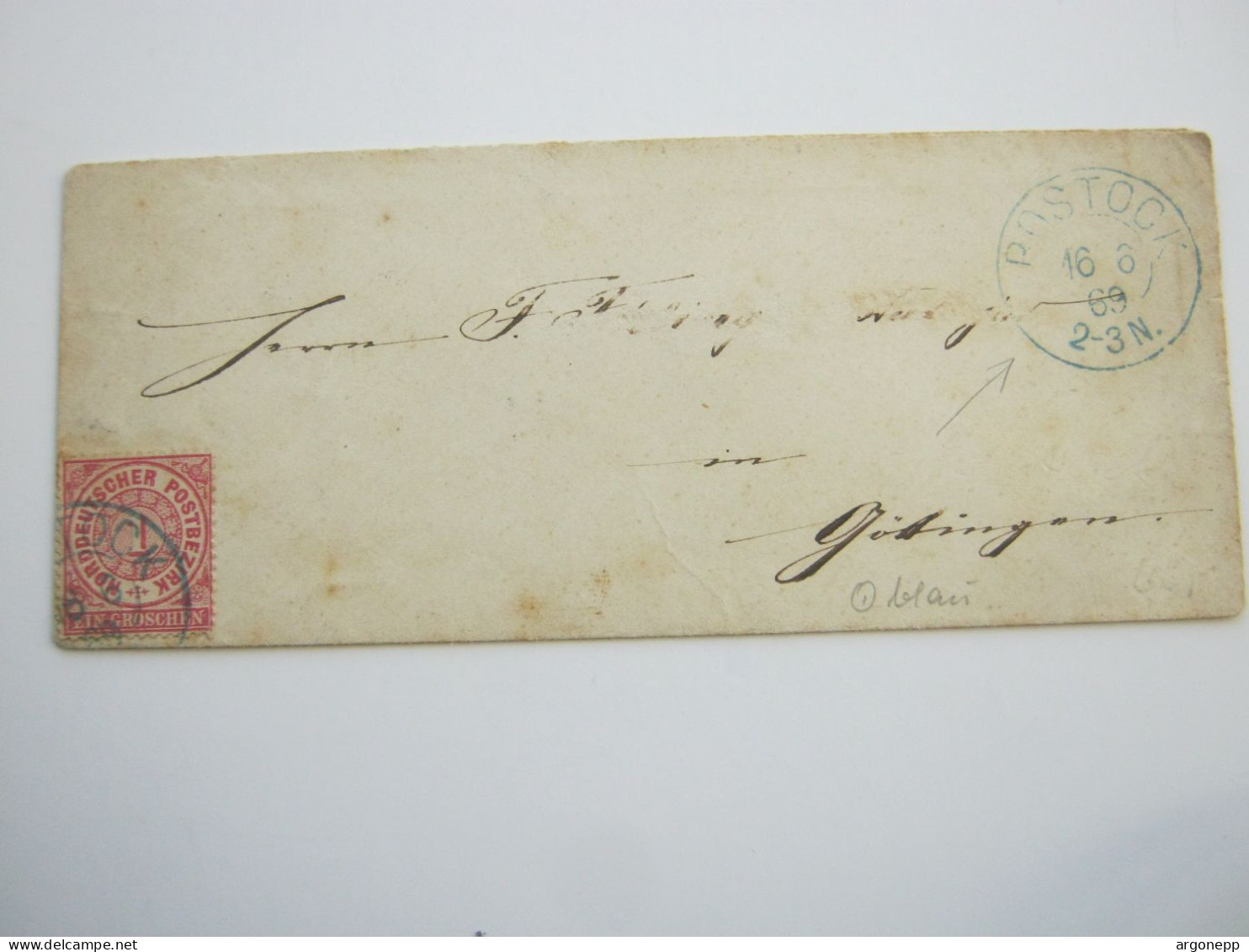 Mecklenburg-Schwerin , ROSTOCK      , Klarer Blauer Stempel Auf Brief 1869 - Mecklenbourg-Schwerin